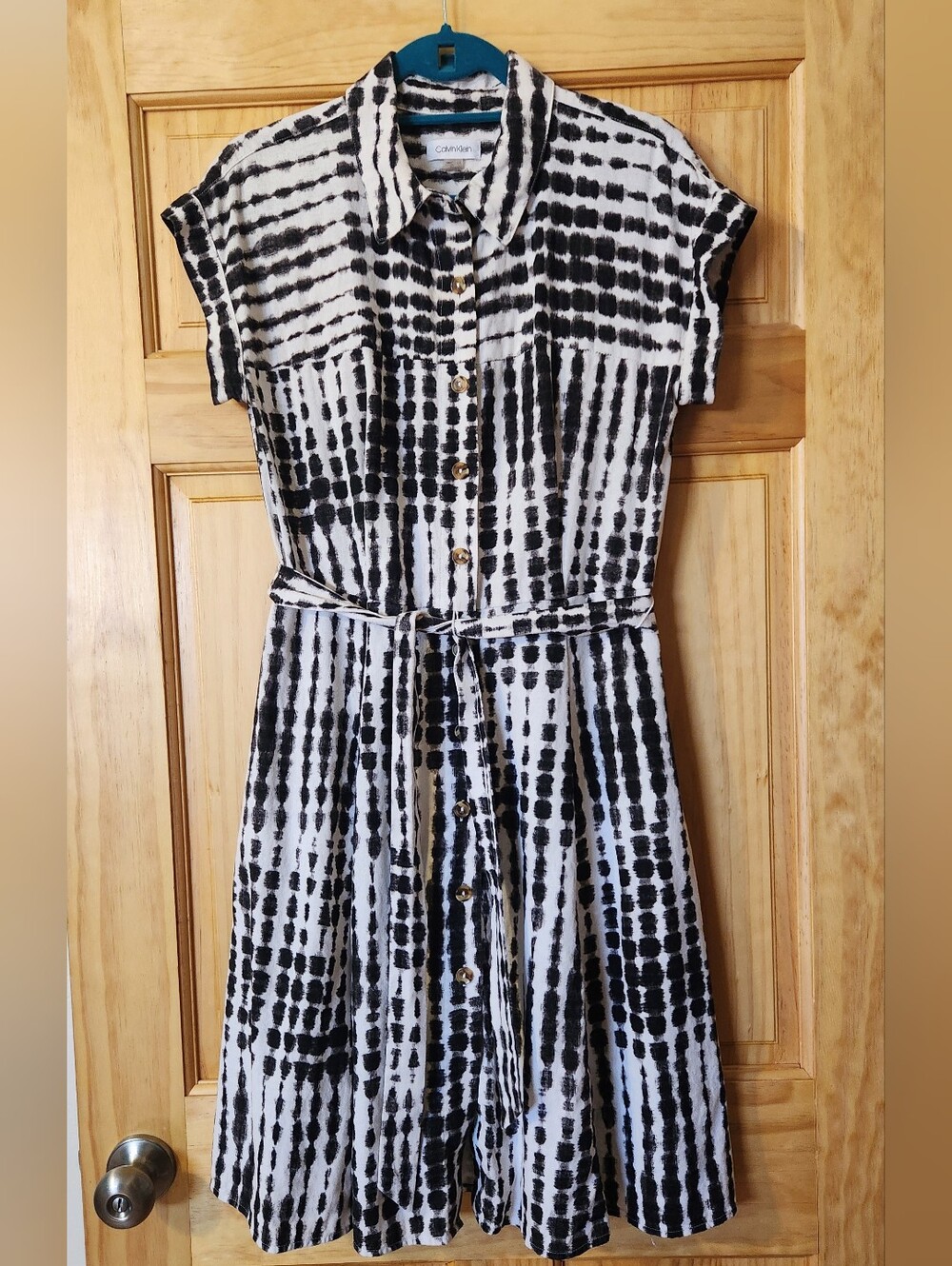 Calvin Klein Black & White Tie-Dye Shirt Dress